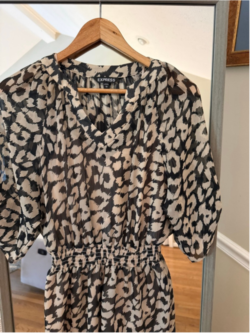 Women's EXPRESS Black Beige Leopard Print Mini Dress XS - Picture 4 of 6